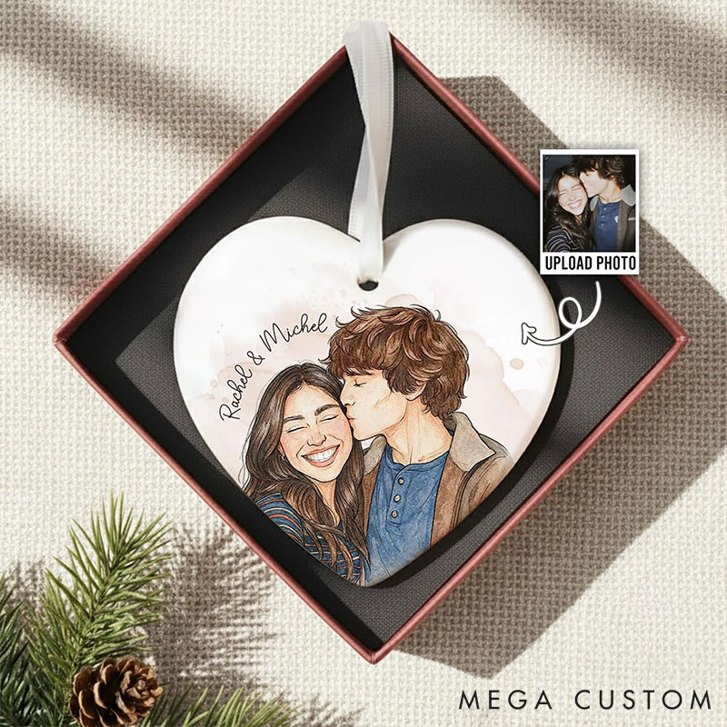 Personalized Couple Ceramic Ornament Custom Photo Name Christmas Gifts for Husband Wife Ornament for Couple Newlyweds Xmas Gift