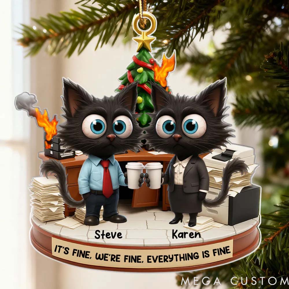 Personalized Cat Lover Office Chaos It is Fine We are Fine Funny Cat Christmas Ornament