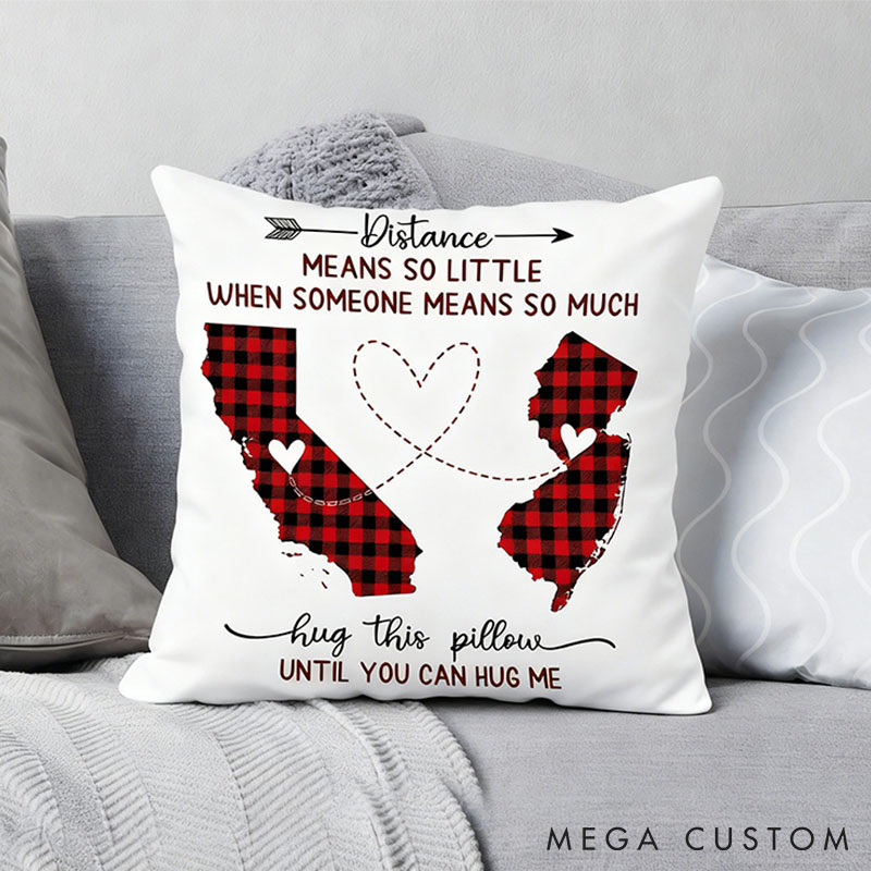 Personalized Long Distance Gift Pillow for Girlfriend Boyfriend Custom State and Photo Pillow Valentines Day Long Distance Gift