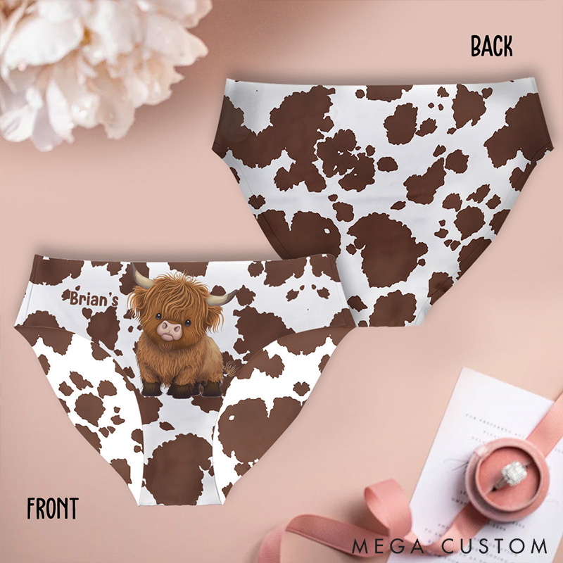 Personalized Highland Cow Women Briefs & Men Boxer Cute Highland Cows Boxers for Couple Custom Wife Husband Christmas Underwear