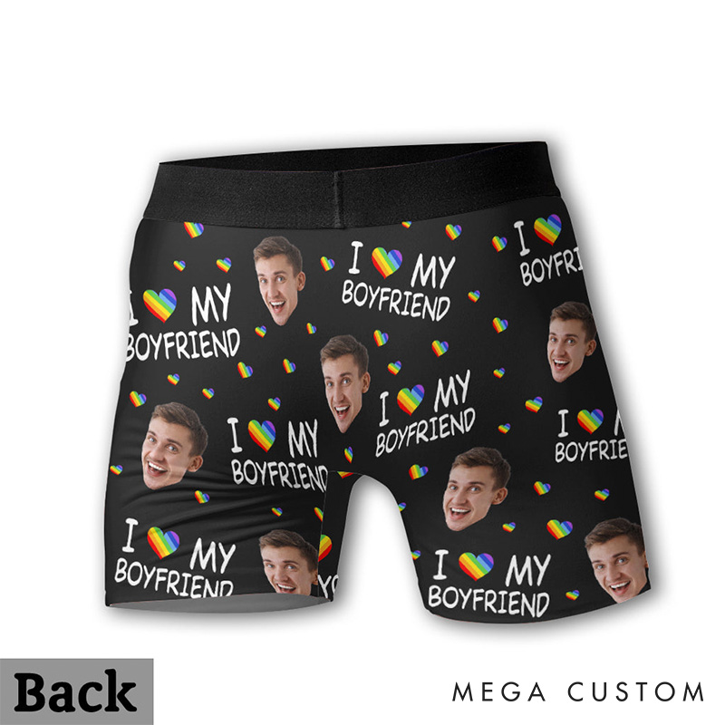 Personalized LGBT Support Mens Boxer Briefs Custom I Love My Boyfriend Photo Boxers for Him Christmas Valentine's Day Gift for LGBTQ