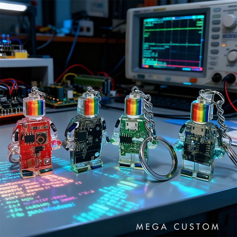 Rainbow Head Circuit Board Robot Keychain - Upcycled Circuit Board Robot Keychain Unique Resin Craft, Tech-Inspired Accessory for Geeky Gifts & Daily Style 