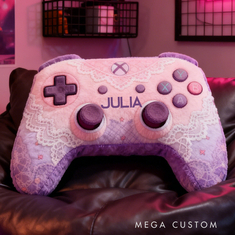 Personalized Graphic 3D Print Lace Game Controller Shaped Pillow for Game Lovers Plush Pillow Christmas Birthday Party Gift for Kids