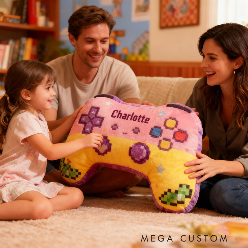 Personalized Pixel Pink Game Controller Shaped Pillow for Game Lovers Plush Pillow Christmas Birthday Party Gift for Kids