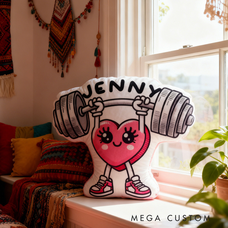 Personalized Fitness Heart Pillow Graphic 3D Print Trainer Fitness Planner Decoration Letter Pillow Exercise Sport Gym Sublimation Design Lift Heavy Shit Gym Rat Weightlifting Pillow for Kids Gym Lovers