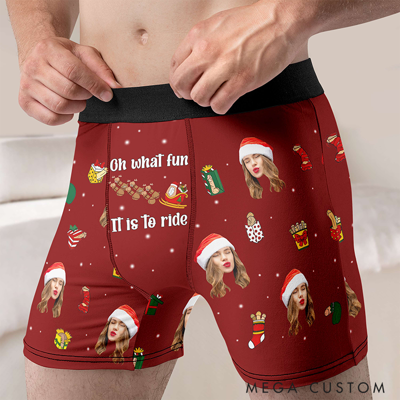Personalized Photo Boxer Briefs Men's Christmas Boxers Funny Underwear with Face Photo Christmas Gift for Boyfriend Husband 