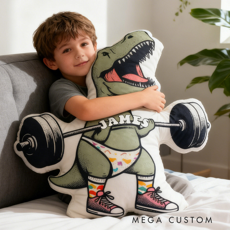 Personalized Fitness Dino Pillow Rainbow Throw Pillow Graphic 3D Print Trainer Fitness Planner Decoration Pillow Exercise Sport Gym Rat Weightlifting Pillow for Kids Gym Lovers