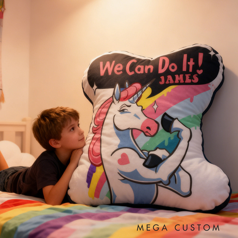Personalized Fitness Magical Animals Pillow Rainbow Throw Pillow We Can Do It Graphic 3D Print Trainer Fitness Planner Decoration Pillow Exercise Sport Gym Rat Weightlifting Pillow for Kids Gym Lovers