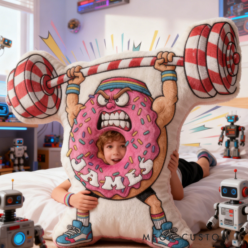 Personalized Fitness Donat Pillow Rainbow Throw Pillow Graphic 3D Print Trainer Fitness Planner Decoration Pillow Exercise Sport Gym Rat Weightlifting Pillow for Kids Gym Lovers