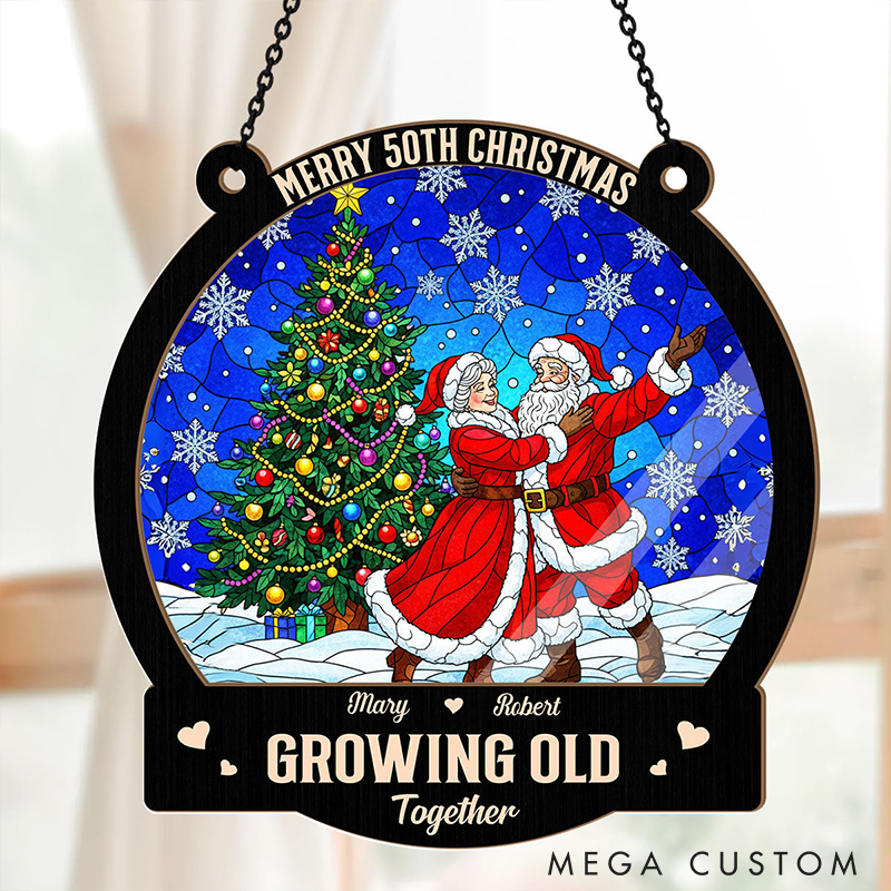 Personalized Santa Claus Couple Window Hanging Suncatcher Christmas Gift For Holiday Home Decor Anniversary Gift for Couple