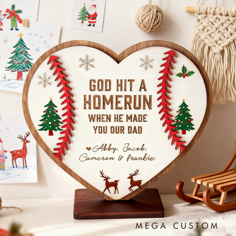 Personalized Gifts for Dad Mom from Kids Father’s Day Mother's Day Baseball Softball Sign  Fathers + Grandpa Present God Hit a Home run