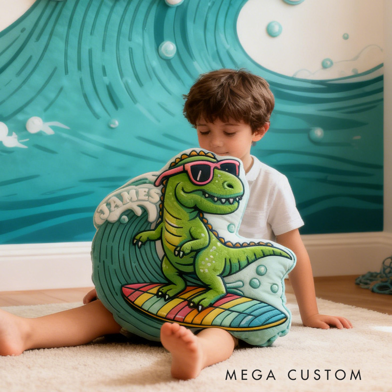 Personalized Dino Pillow Rainbow Throw Pillow Graphic 3D Print Surfing Skateboarding Fitness Decoration Pillow Exercise Sport Pillow for Kids