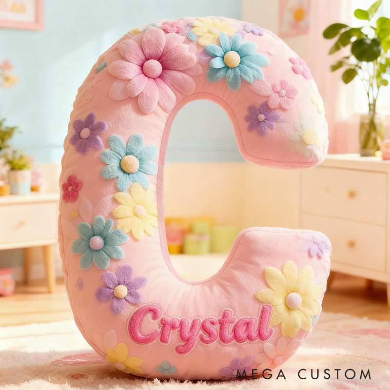 Personalized Flower Girl Colorful Floral 26 Letters Pillow Custom Girl friend Name Graphic 3D Printed Cushion Christmas Valentine's Day Gift for Her