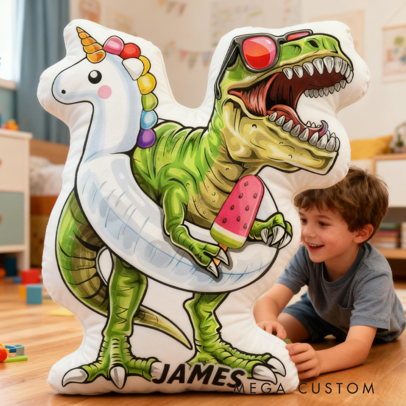 Personalized Swimming Dinosaur Pillow Rainbow Throw Pillow Graphic 3D Print Swimming Fitness Decoration Pillow Exercise Sport Pillow for Kids Surfing Sporting Swimming Lovers