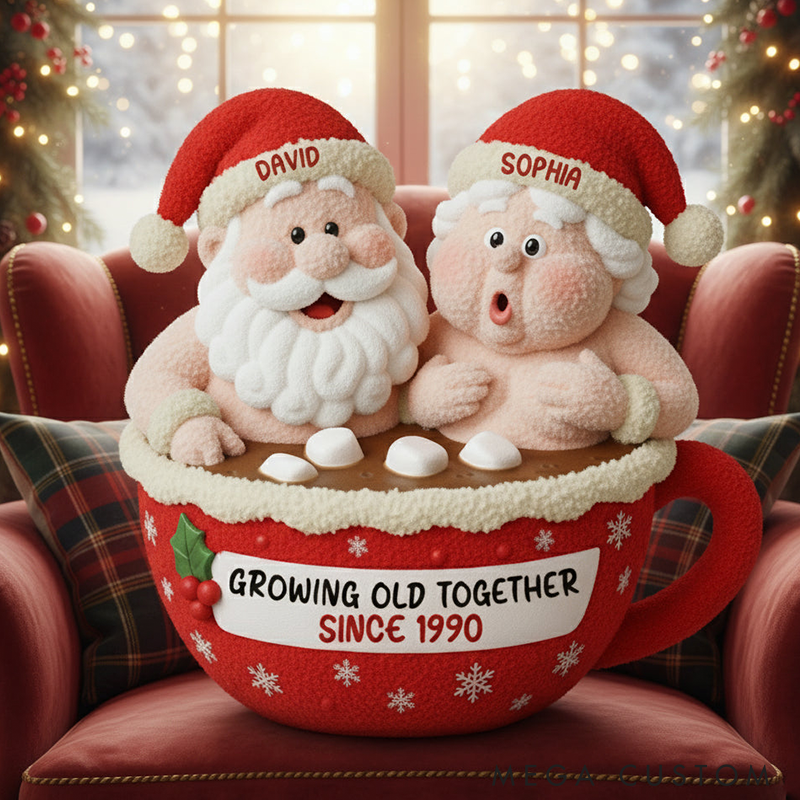 Personalized Mr and Mrs Santa Claus In Hot COCO Funny Pillow Couple Christmas Gift Holiday Decoration