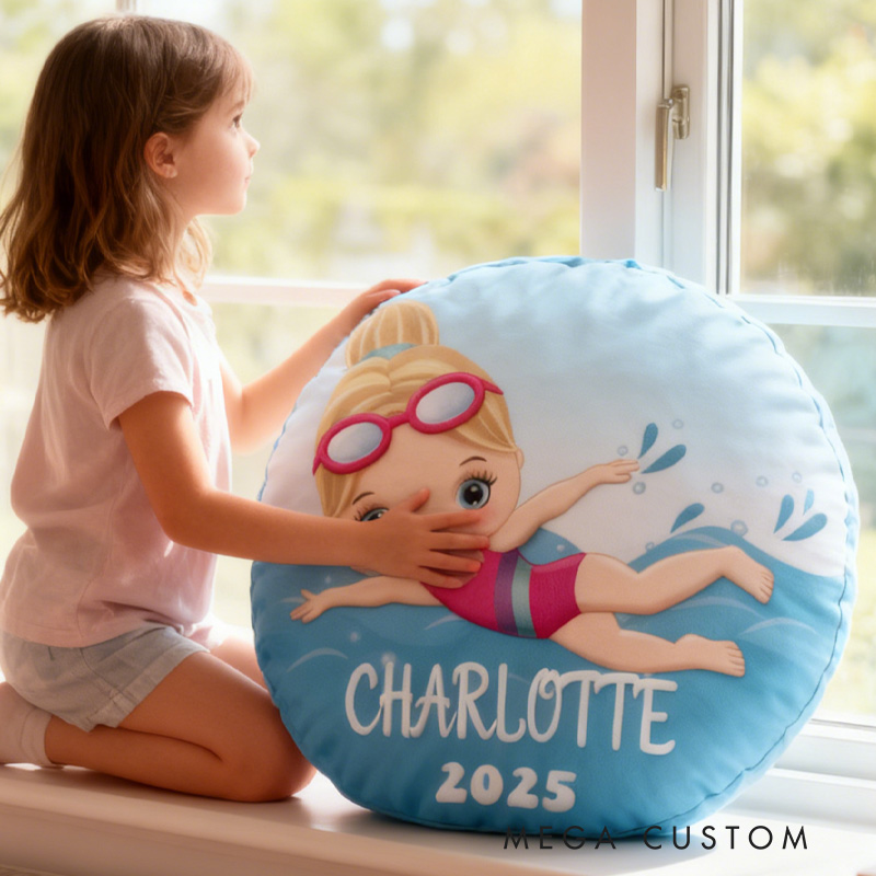 Personalized Girls Swimming Pillow Throw Pillow Graphic 3D Print Swimming Fitness Decoration Pillow Exercise Sport Pillow Female Swimmer Holiday Gift Custom Swim Pool Keepsake for Kids or Teens 