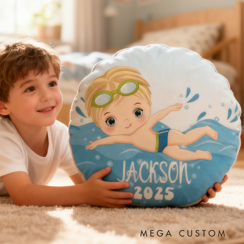 Personalized Boys Swimming Pillow Throw Pillow Graphic 3D Print Swimming Fitness Decoration Pillow Exercise Sport Pillow Female Swimmer Holiday Gift Custom Swim Pool Keepsake for Kids or Teens 