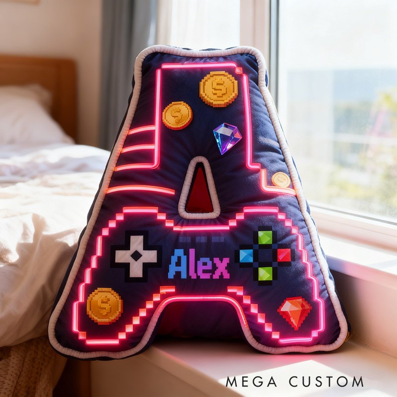 Personalized Graphic 3D Print Colorful Game Controller Letter Pillow for Game Lovers Plush Pillow Christmas Birthday Party Gift for Kids