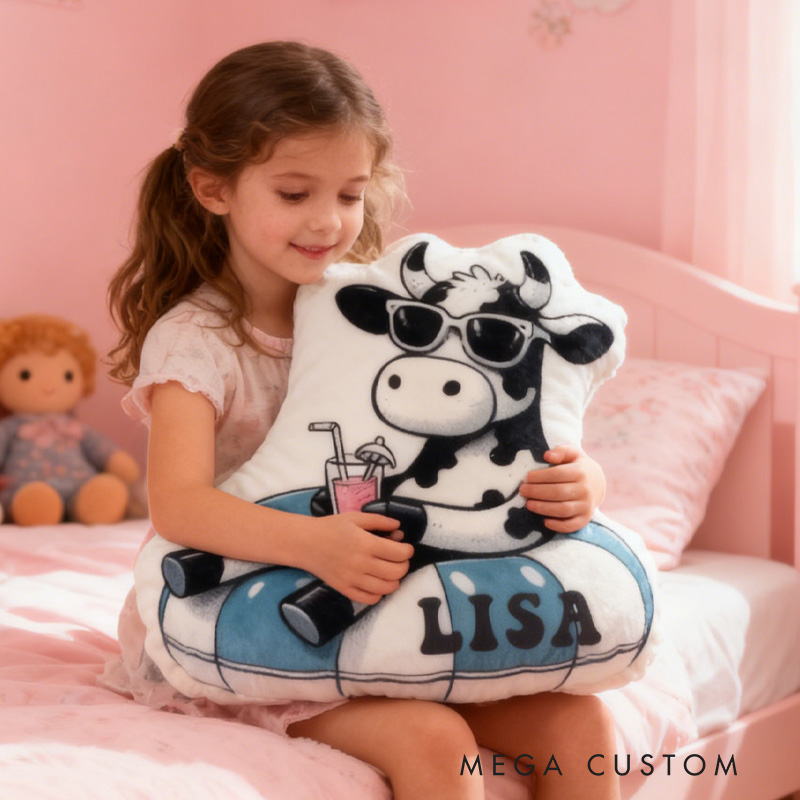 Personalized Swimming Ring Pillow Dairy Cow Throw Pillow Graphic 3D Print Swimming Fitness Decoration Pillow Exercise Sport Pillow Female Swimmer Holiday Gift Custom Swim Pool Keepsake for Kids or Teens Swimming Lovers