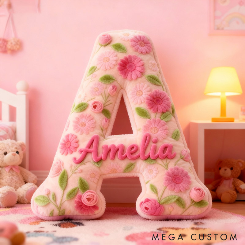 Personalized Colorful Flora Letter Pillow Initial Flower Throw Pillow Custom Holiday Home Decor Letter Pillow for Flower Girl for Girl friend