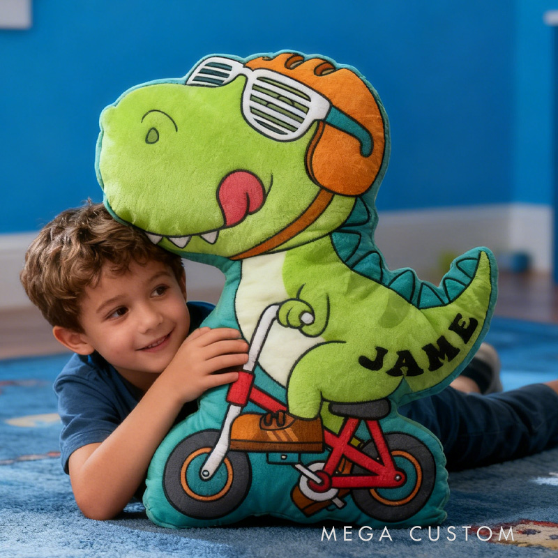 Personalized Dino Cycling Pillow Custom Name Festive Decor with Bicycle Christmas Gifts for Family Graphic 3D Print Cycling Riding Lovers