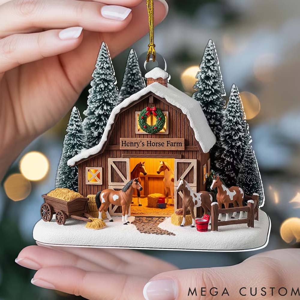 Personalized Pet Lover Custom Christmas Horse Pine Tree Shape Christmas Ornament