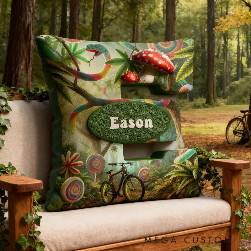 Personalized Forest Bicycle Letter Pillow Custom Name Festive Decor with Bicycle Christmas Gifts for Family Graphic 3D Print Cycling Riding Lovers