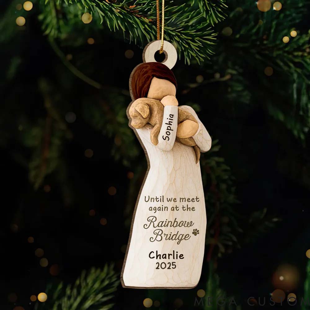 Personalized Dog Lover Until We Meet at Rainbow Bridge Woman and Dog Ornament
