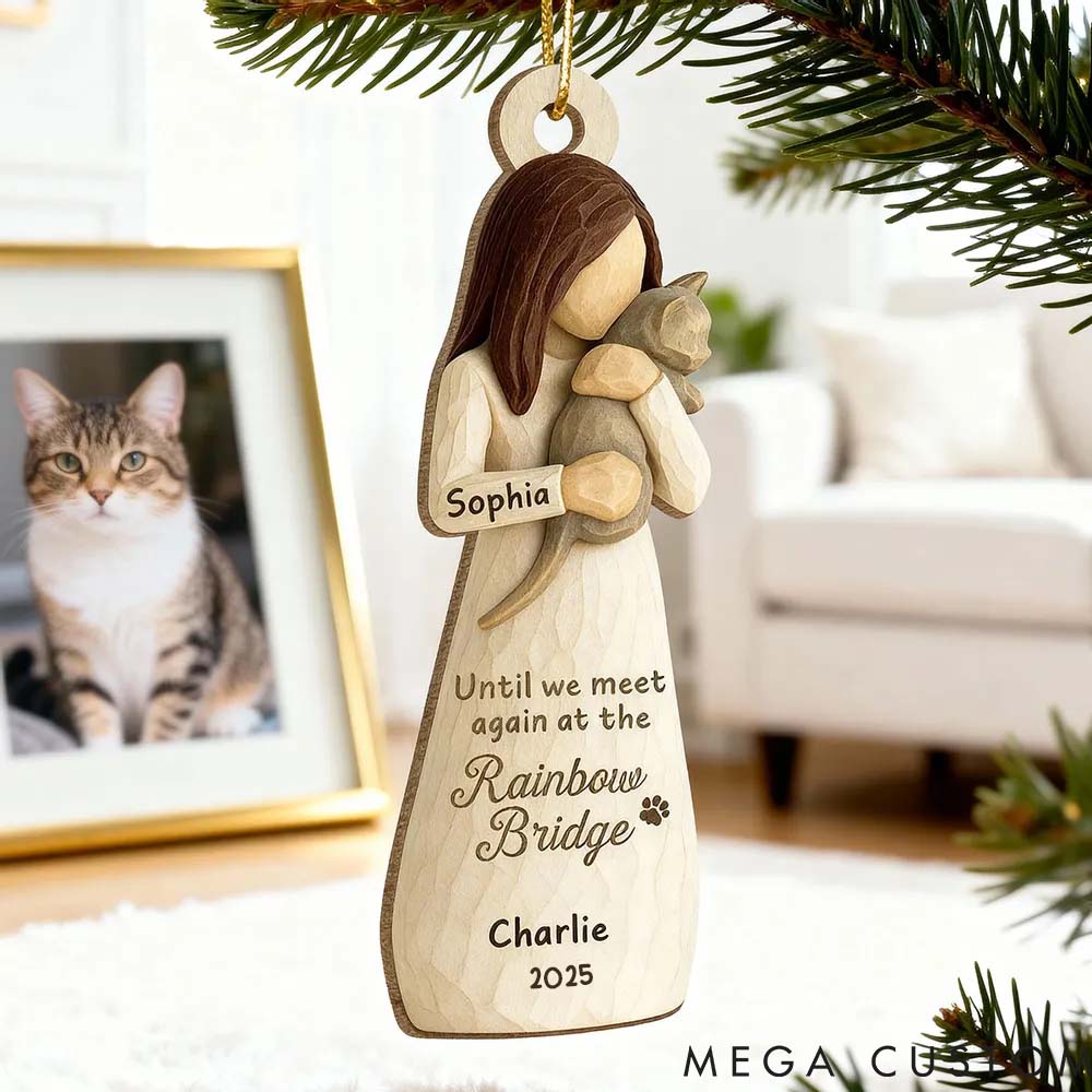 Personalized Cat Lover Until We Meet at Rainbow Bridge Woman and Cat Ornament