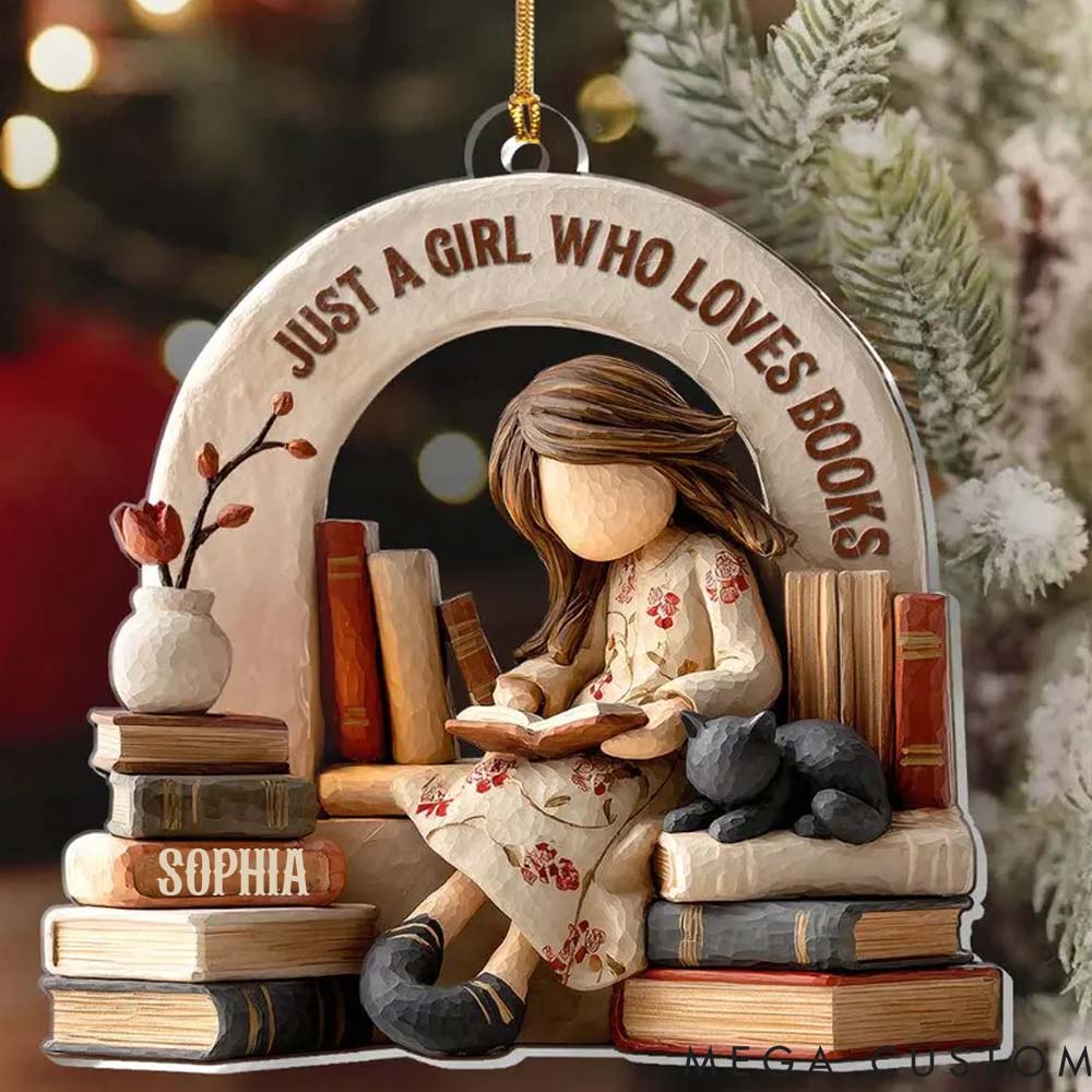 Personalized Cat Lover Just a Girl Who Loves Books Cat Ornament