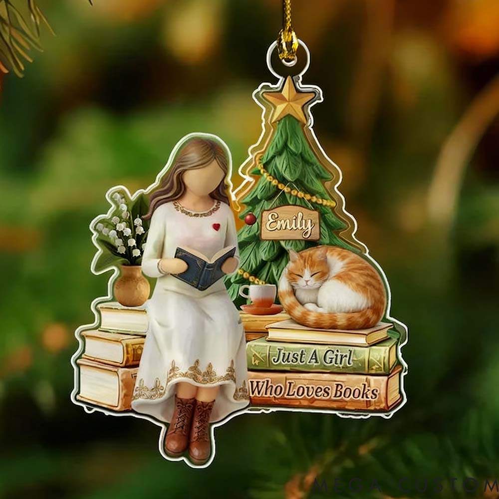Personalized Pet Lover Custom Pet Photo Just a Girl Who Loves Books Ornament