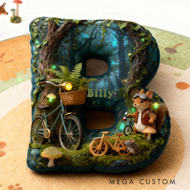 Personalized Forest Squirrel Bicycle Adventure Letter Pillow Custom Name Festive Decor with Bicycle Adventure Gifts for Family Graphic 3D Print Cycling Riding Lovers