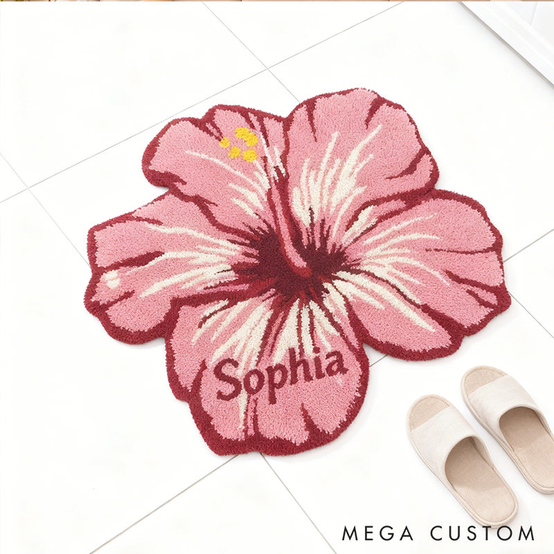 Personalized Hibiscus Door Mat with Name Anniversary Gift For Her Home Decor Birthday Gift For Girlfriend 