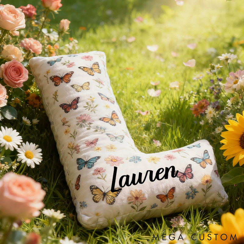 Personalized Butterfly Initial Pillow Elegant Butterflies Themed Throw Pillow Custom Home Decor Pillow for Flower Girl Gift  for Her