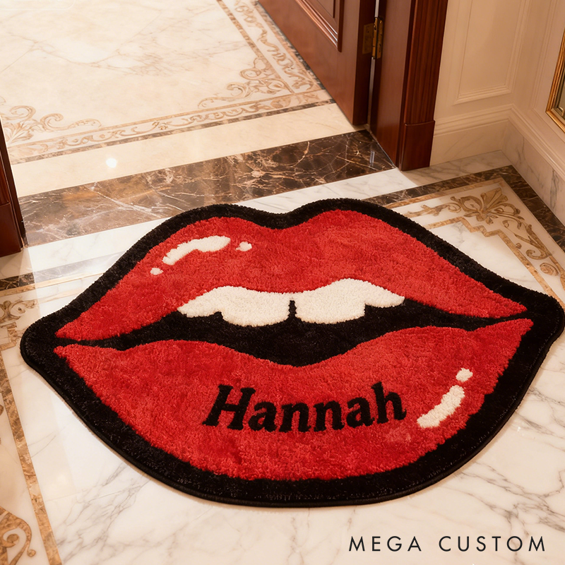 Personalized Red Lips Door Mat with Name Anniversary Gift For Her Home Decor Birthday Gift For Girlfriend Holiday Decoration