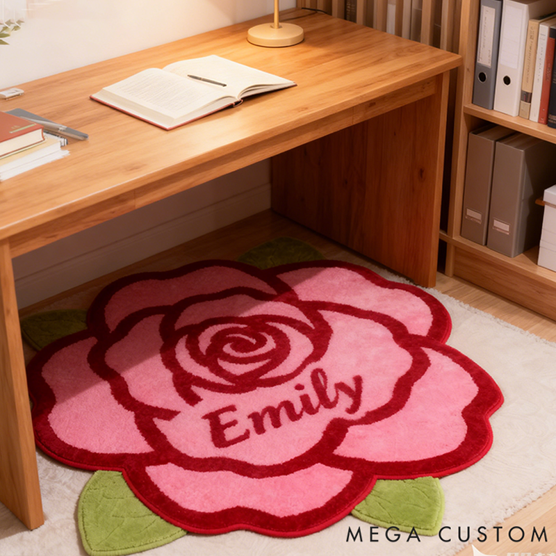 Personalized Rose Flower Shaped Door Mat with Name Anniversary Gift For Her Home Decor Birthday Gift For Girlfriend Holiday Decoration