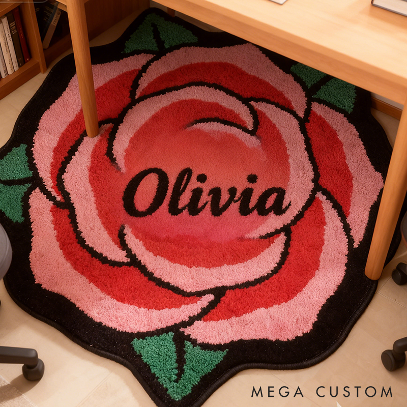 Personalized Rose Flower Shaped Door Mat with Name Anniversary Gift For Her Home Decor Birthday Gift For Girlfriend Holiday Decoration