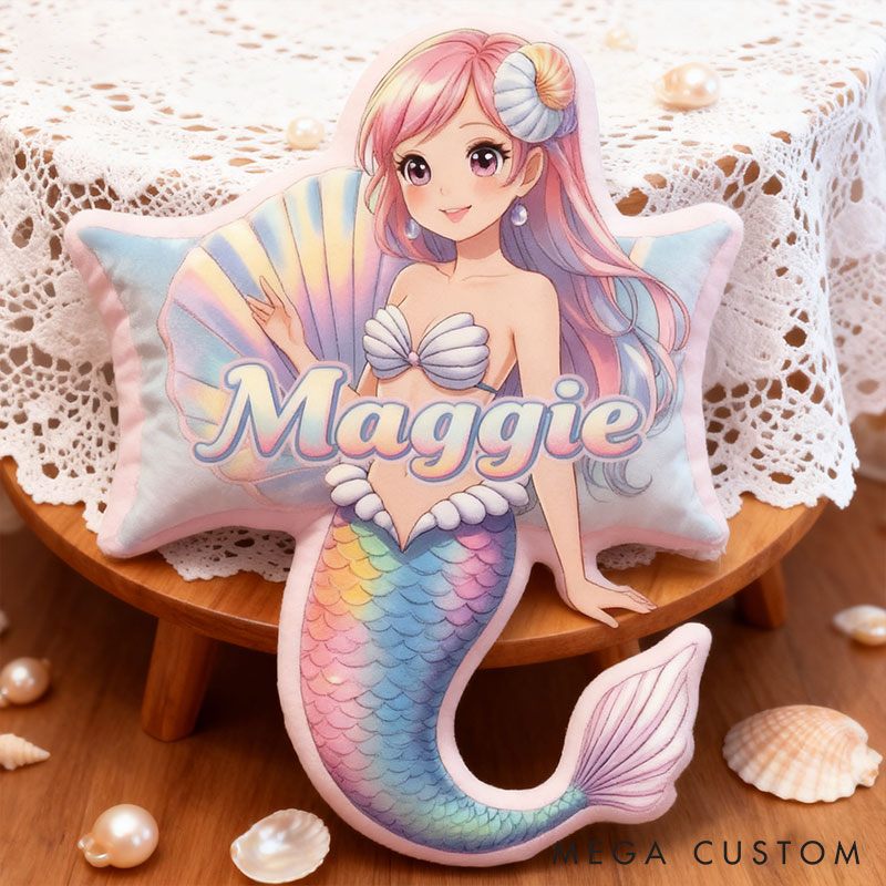 Personalized Dreamy Mermaid Design Custom Names Couple Home Pillow Romantic Valentine's Day Gift for Girlfriend for Wife for Flower Girl