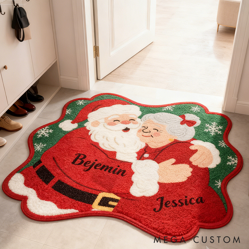 Personalized Mr and Mrs Santa Claus Door Mat with Name Anniversary Gift For Couple Christmas Home Decor Holiday Decoration