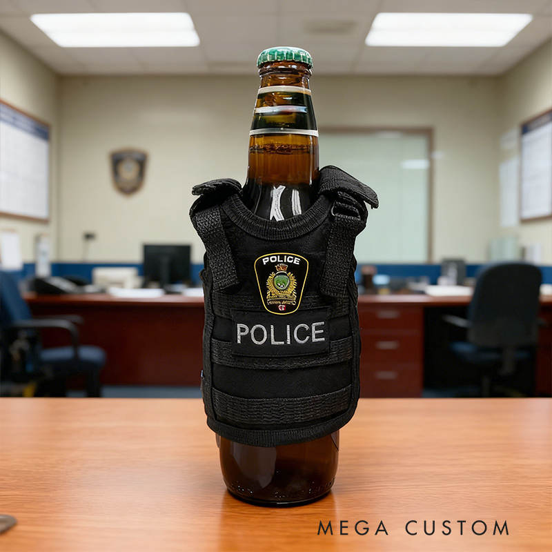 Personalized Police Vest Beer Bottle Cooler - Novelty Tactical Beverage Insulator, Funny Gift for Cops & Beer Lovers