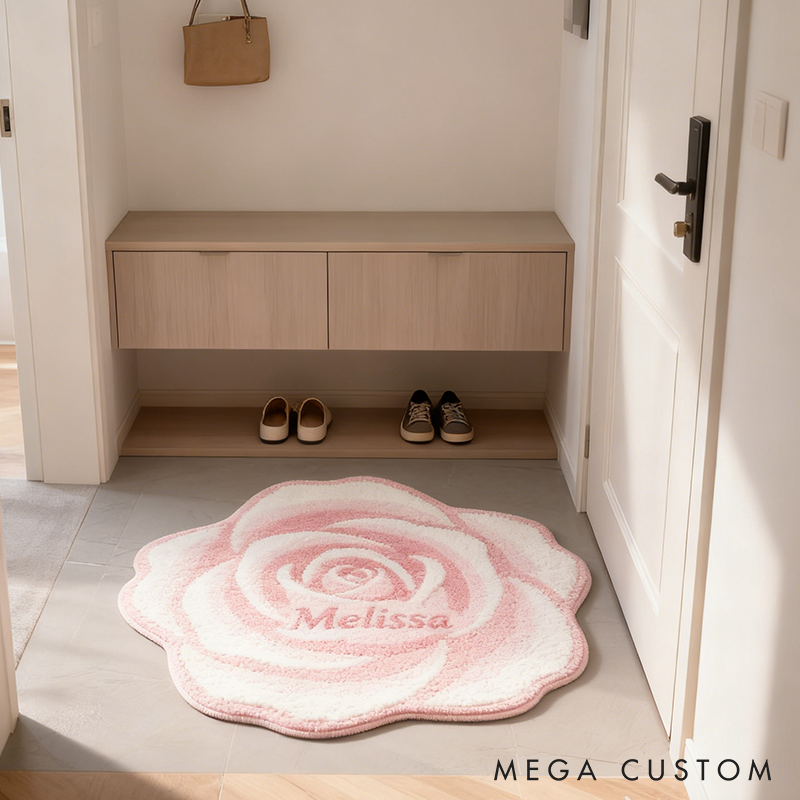 Personalized Rose Flower Shaped Door Mat with Name Anniversary Gift For Her Home Decor Birthday Gift For Girlfriend Holiday Decoration
