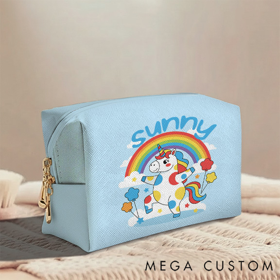 Personalized Funny Rainbow Unicorn Custom Name Toiletry Bag for Kids Travel and Daily Use