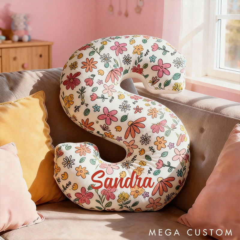 Personalized Floral Initial Pillow for Flower Girl Flowers Letter Throw Pillow for Her Christmas Gift Decor Pillow