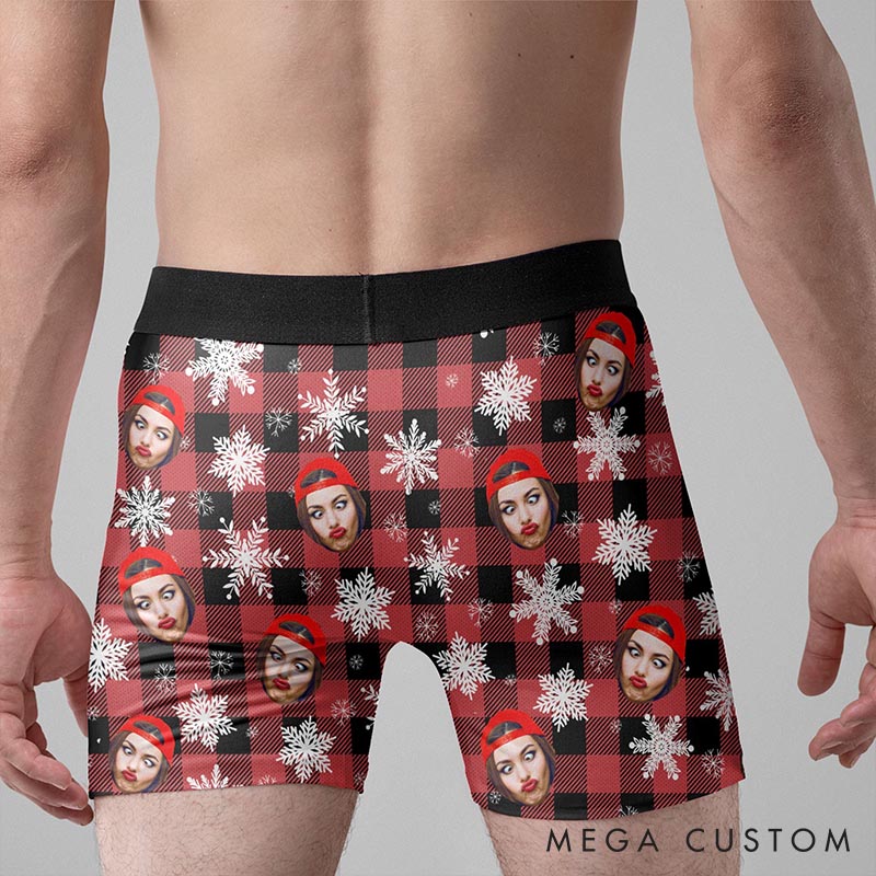 Personalized Girlfriend Wife Face Only Her Can Make It Snow Christmas Boxer Briefs Men Underwear with Face Photo Xmas Gift for Him Boyfriend Husband