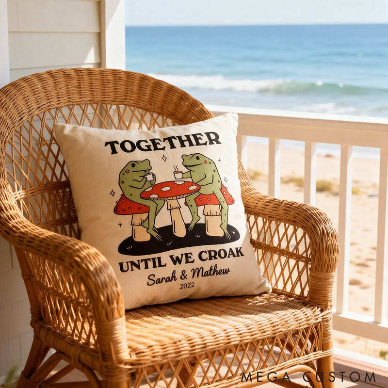 Personalized Together Until We Croak Frog Throw Pillow Valentine's Day gift for Couple Home Pillow Romantic Anniversaries Gift for Husband Wife