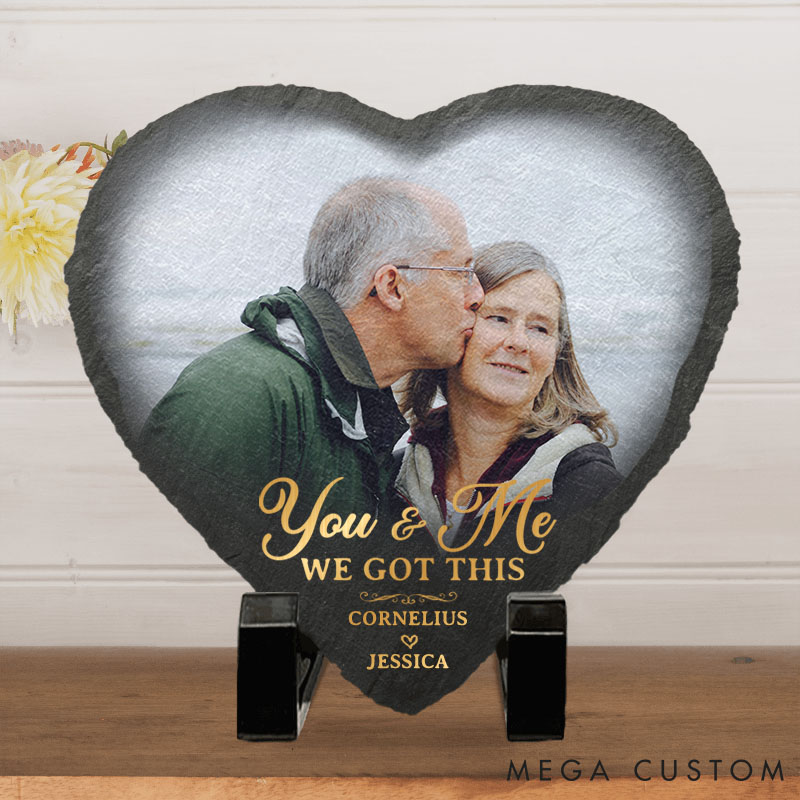 Personalized Couple Photo You And Me We Got This Heart and Square Shaped Stone with Stand First Christmas Valentines Day Gift for Boyfriend Girlfriend