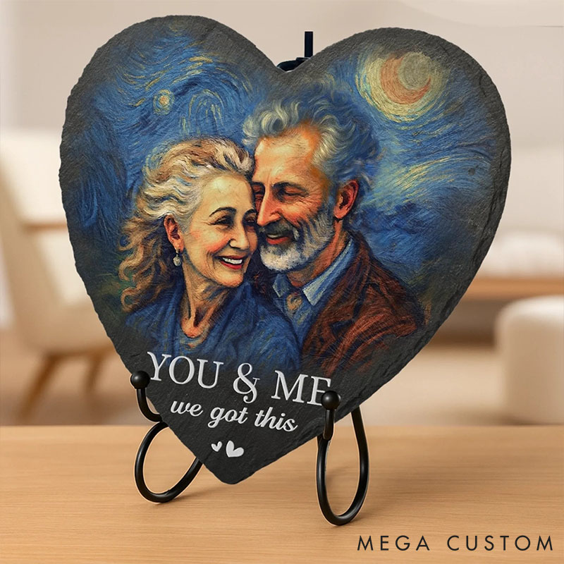 Personalized Couple Photo You And Me We Got This Heart and Square Shaped Stone with Stand First Christmas Valentines Day Gift for Him Her Newlyweds