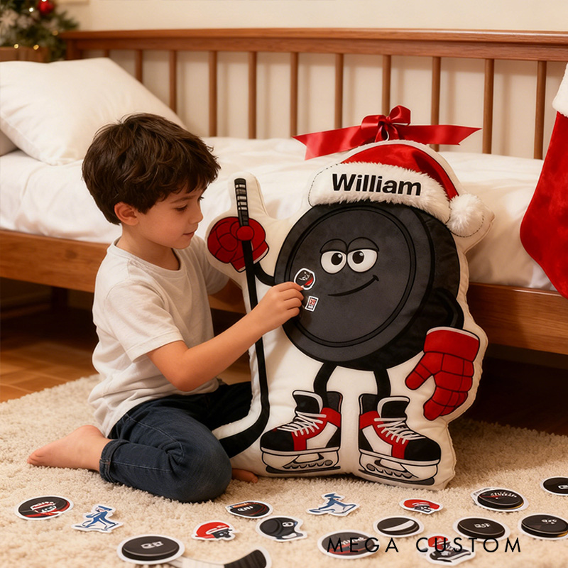 Personalized Ice Hockey Christmas Pillow Bring Holiday Cheer to the Ice with This Festive Design