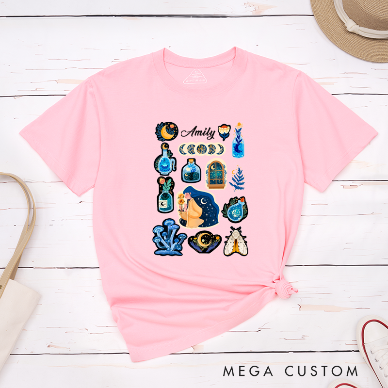 Personalized Night Sky Blue Potion Unisex Classic T-Shirts Astronomy Gift Custom Name Star Lover Tee for Unique Gift 