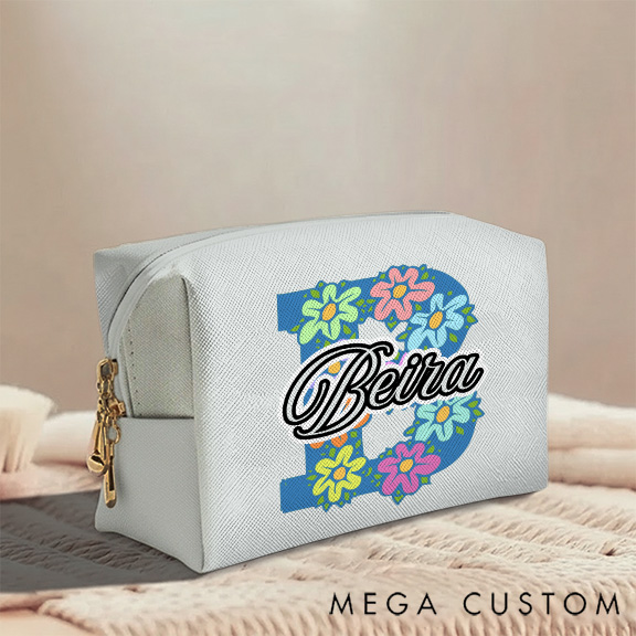 Personalized Floral Alphabet Toiletry Bag with Custom Name for Travel Daily Use